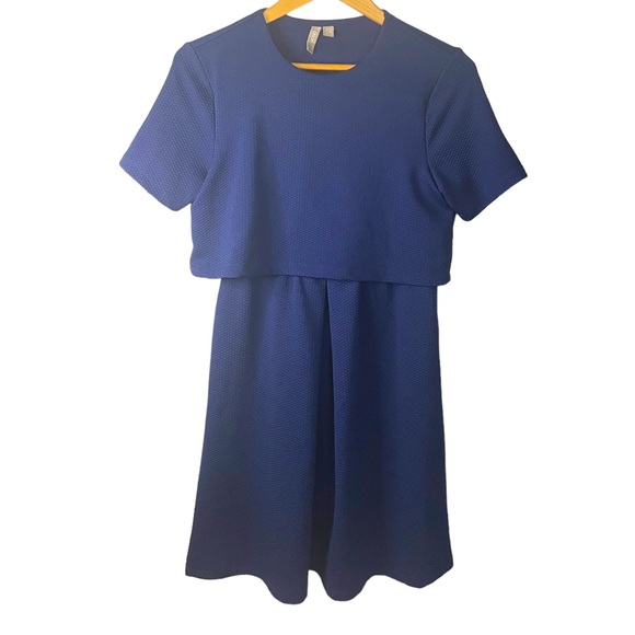 ASOS Maternity Nursing Textured Skater Dress with Double layer. Navy. Size 4 - Picture 5 of 7